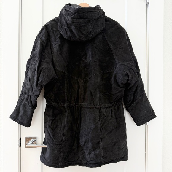Vintage Wilsons Suede Leather Jacket Parka Cinch Waist Hooded Zip Up Large - Picture 2 of 9